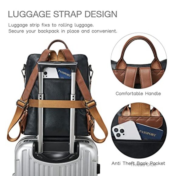 Faux Leather Convertible Backpack Purse, 9-Liter Daypack with Luggage Strap main image 6